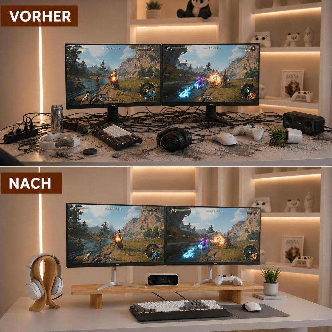 Monitor Ständer aus Holz, Ergonomischer Bildschirmerhöhung Schreibtischorganizer, Naturholz Desktop