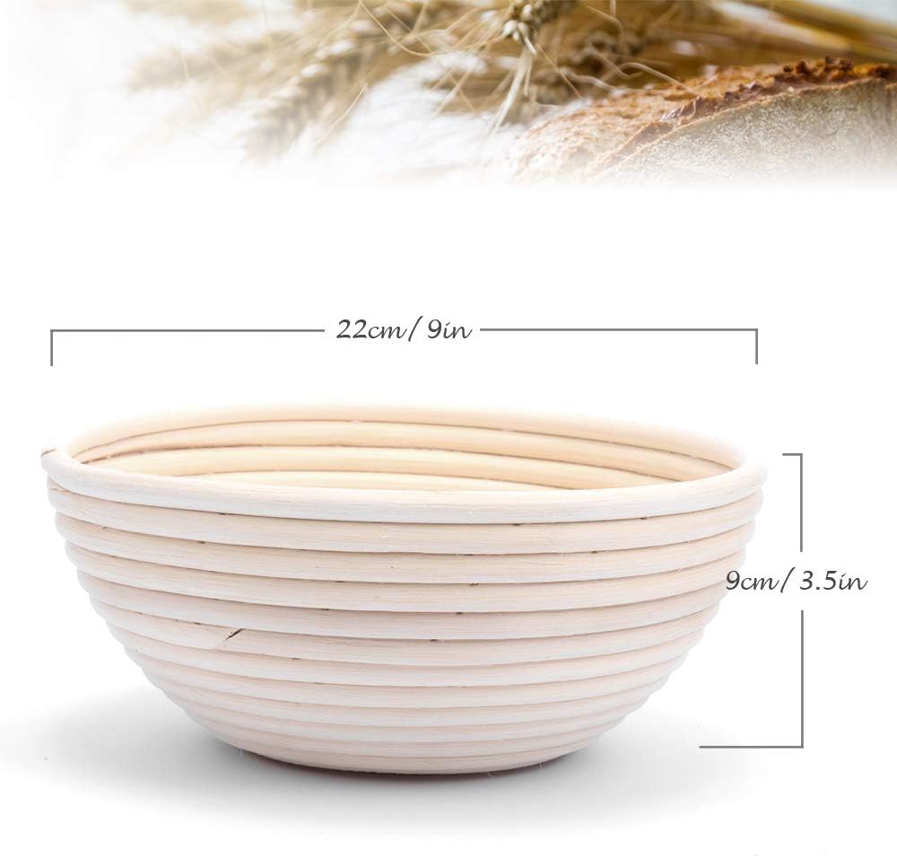 2 Pack 22cm Rund Gärkörbchen Banneton Brotform Korb,Handgewebter Natürlicher Rattan Gärkorb mit Lein