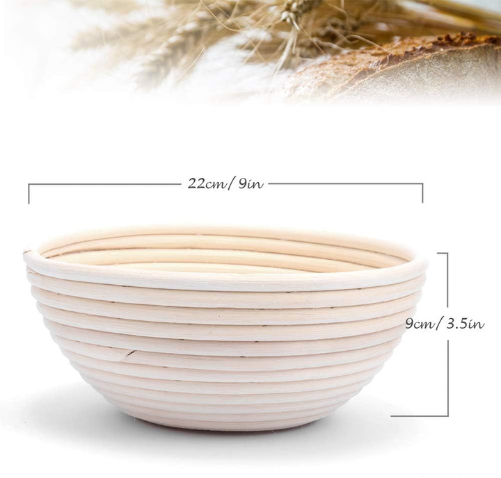 2 Pack 22cm Rund Gärkörbchen Banneton Brotform Korb,Handgewebter Natürlicher Rattan Gärkorb mit Lein