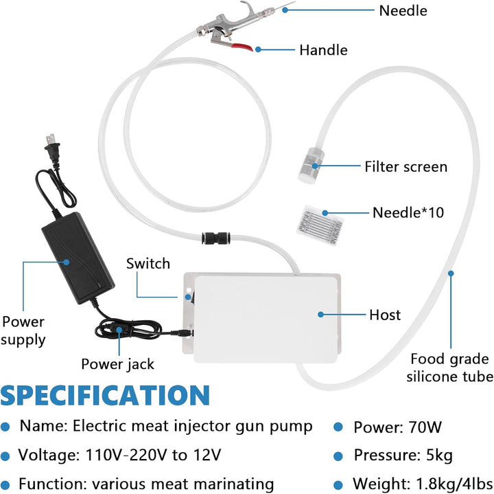 MXBAOHENG Marinierte Spritze Elektrische Kochsalzinjektionspumpe 70W Fleischeinlegemaschine Fleisch