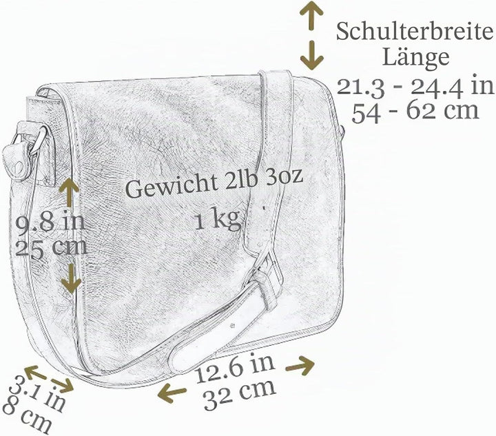 Time Resistance Leder Umhängetasche Herren - Messenger Bags - Arbeitstasche Herren - Elegante Aktent