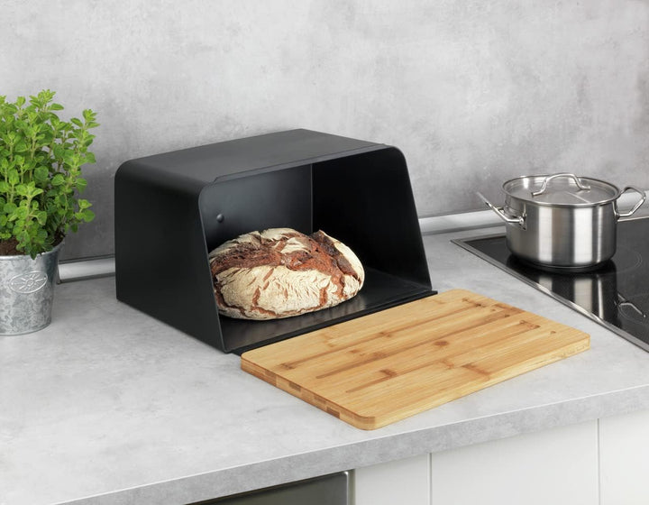 WENKO Brotkasten mit Bambusbrett Mod. Kubo, Brotaufbewahrung mit Deckel & integriertem Schneidebrett