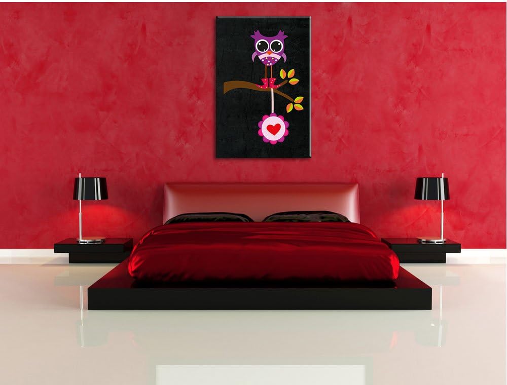 Pixxprint Süsse Eule auf AST mit Anhänger als Leinwandbild/Grösse: 100x70 cm/Wandbild/Kunstdruck/fer