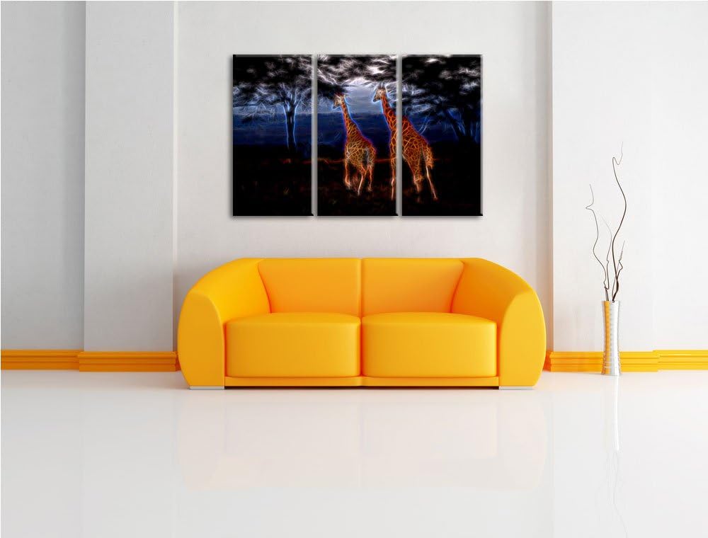 Dark anmutige Giraffen in der Savanne NewArt 3-Teiler Leinwandbild 120x80 Bild auf Leinwand, XXL rie