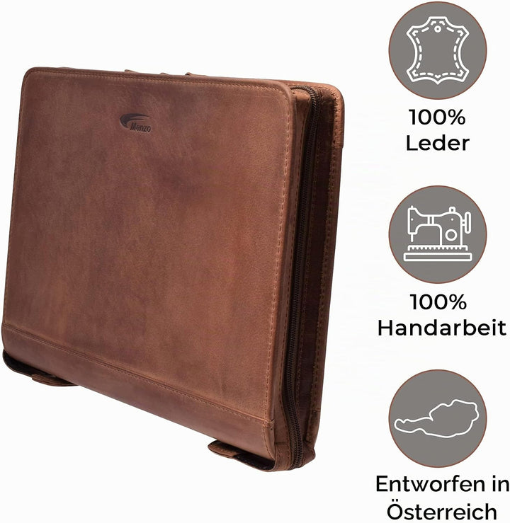MENZO Lederschreibmappe, robustes Büffelleder, Dokumentenmappe, Ledermappe, Schreibmappe, Businessma