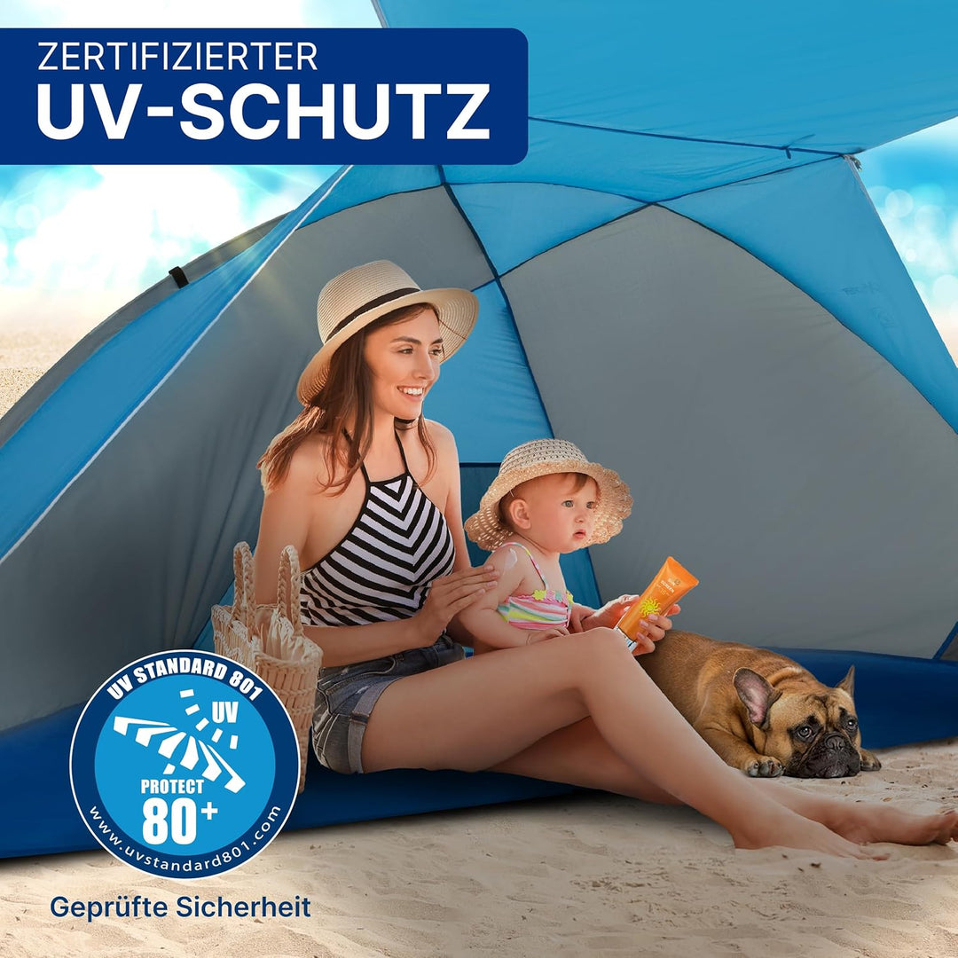 EXPLORER Strandmuschel [270x120x120cm] **mit Sonnendach/verschliessbar ** UV Schutz 80+ mit Boden Ga