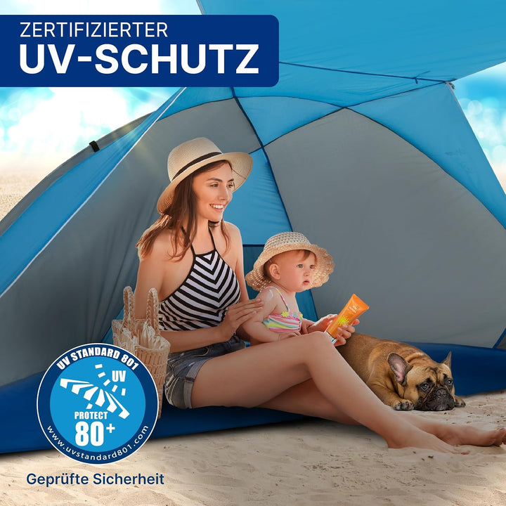 EXPLORER Strandmuschel [270x120x120cm] **mit Sonnendach/verschliessbar ** UV Schutz 80+ mit Boden Ga