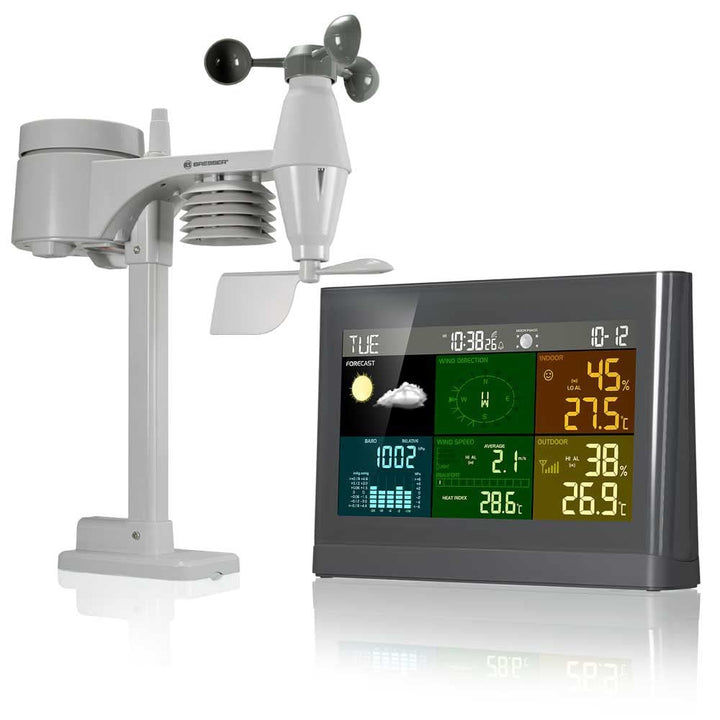 Bresser Wetterstation Funk mit Aussensensor Wetter Center mit 5-in-1 Aussensensor (Temperatur, Luftd