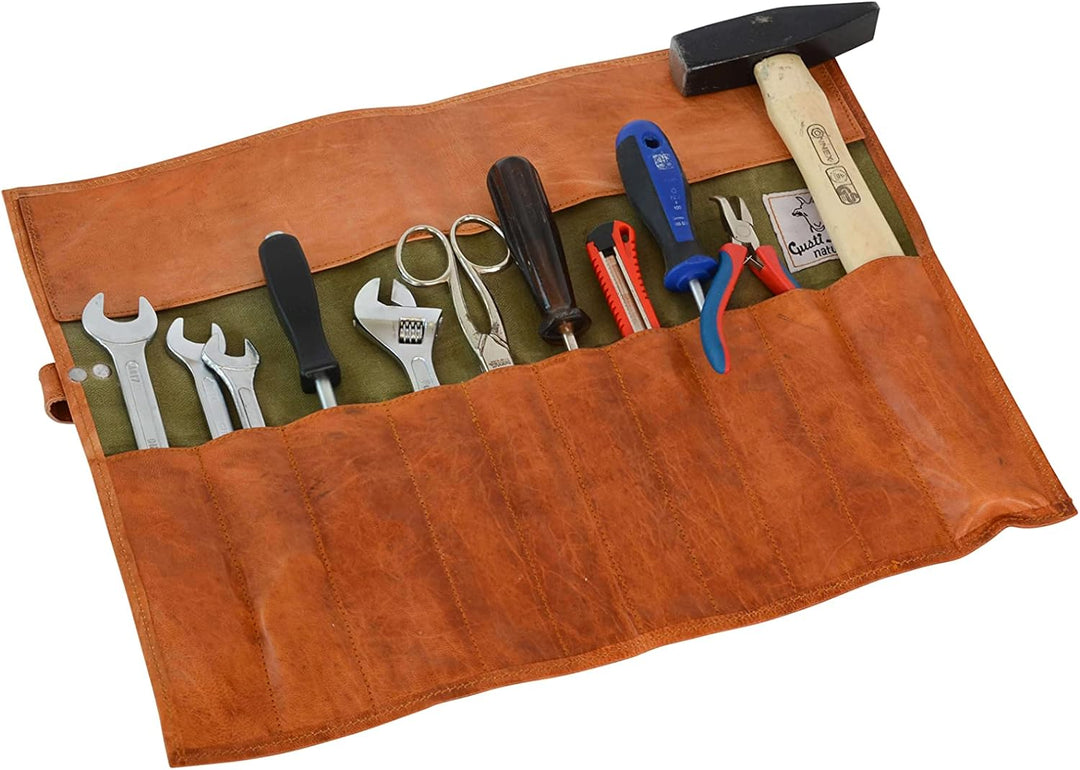 Gusti Werkzeugtasche Leder - Jace Damen und Herren Rolltasche Vintage Braun Leder