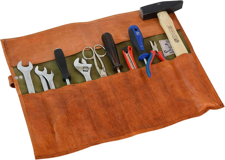 Gusti Werkzeugtasche Leder - Jace Damen und Herren Rolltasche Vintage Braun Leder