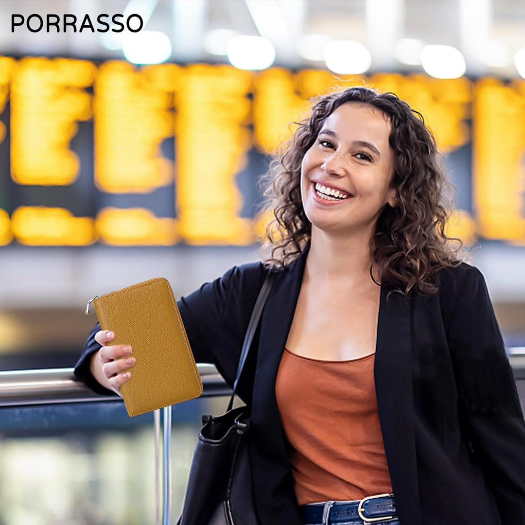 PORRASSO Reisepasshülle Reisezubehör mit RFID-Blocker Schutzhülle Tasche für Kreditkarten Leder Reis
