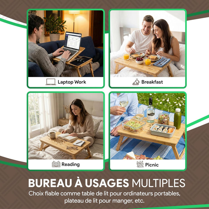 MOVADEK Laptoptisch aus Bambus, höhenverstellbar & klappbar, Betttisch & Notebooktisch mit Schublade
