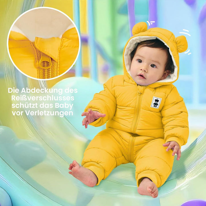 Baby Winter Overall mit Kapuze, Strampler Schneeanzug Jungen Mädchen Langarm Jumpsuit Warm Outfits G