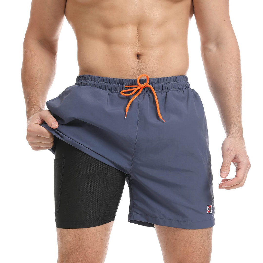 JustSun Badehose Herren Schnelltrocknend Boardshorts mit Mesh-Futter und Verstellbarem Tunnelzug L D