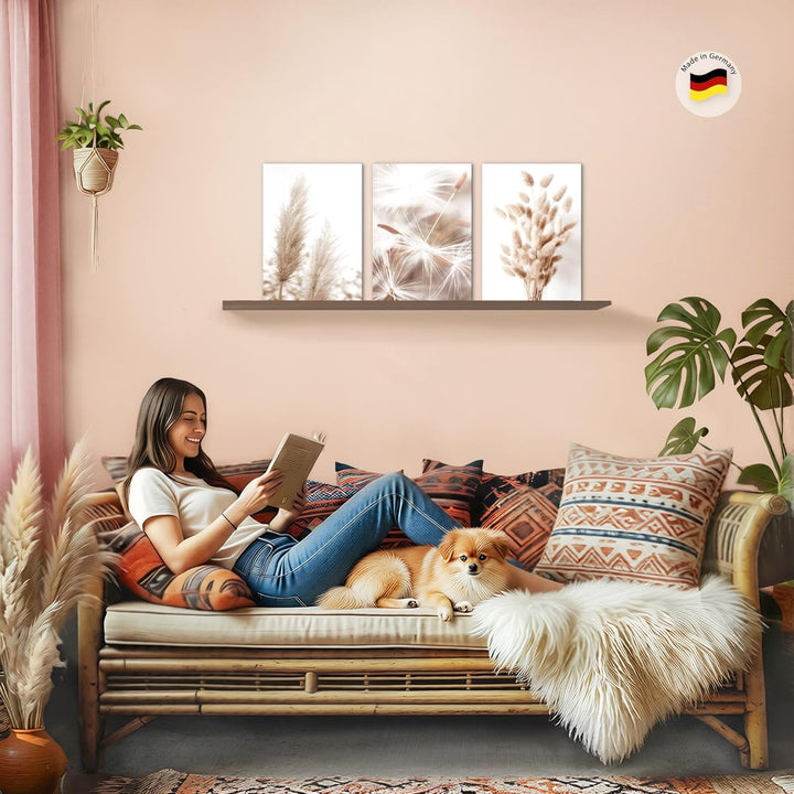 Novart FERTIG ZUM AUFHÄNGEN - Wandbilder Set Boho Style - Beige Bild XXL Wohnzimmer N008935a