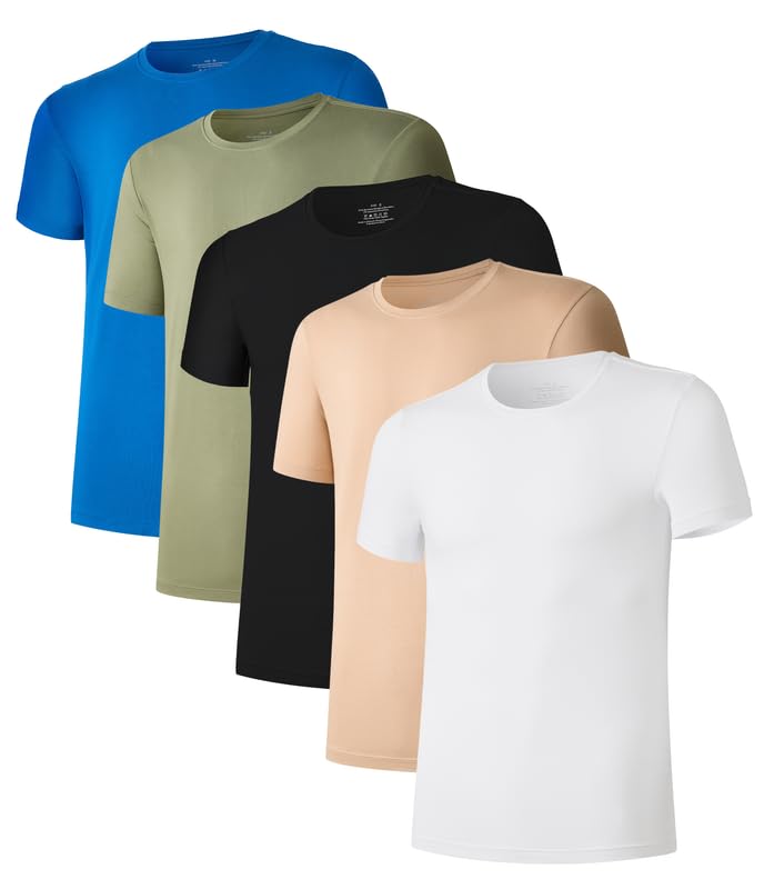 COLORFULLEAF 3/5er Pack Bambus Rundhals T-Shirt Herren Stretch Unterziehshirt Männer Einfarbig Busin