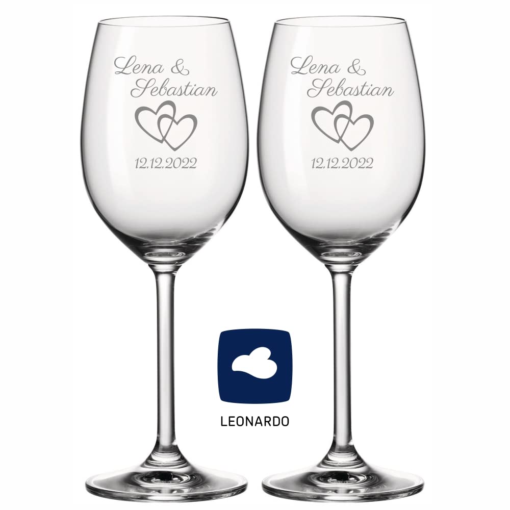 4you DESIGN Leonardo Weinglas mit Gravur XL ‚Wunschname Herz`630ml I Geschenk für Hochzeitspaare, El
