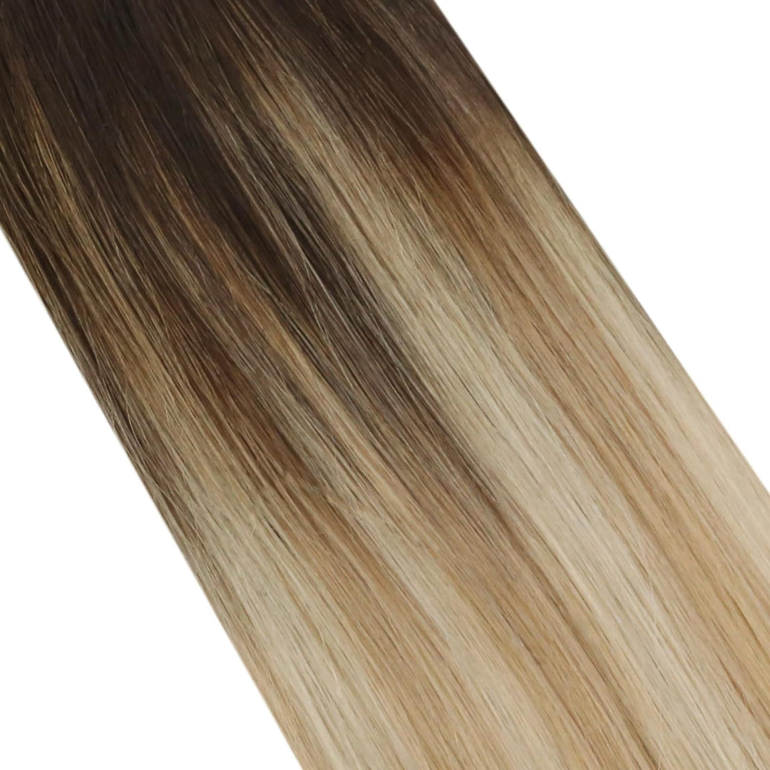 Moresoo Invisible Tape Extensions Blond Haarverlängerung Echthaar Tapes 35 cm Dunkelbraun bis Karame