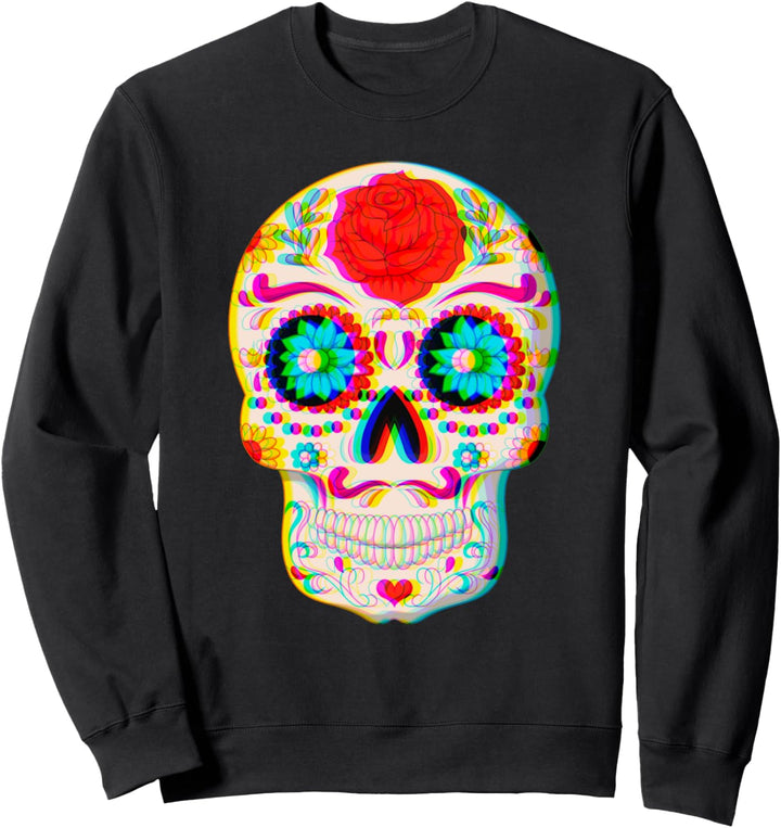 Trippy Sugar Skull Psychedelischer Glitch Sweatshirt