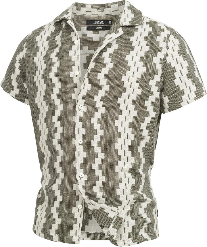 Indicode Herren INCosby Kurzarmhemd mit Button-Down-Kragen | Herrenhemd gestreift Kurzarm Hemd L Arm