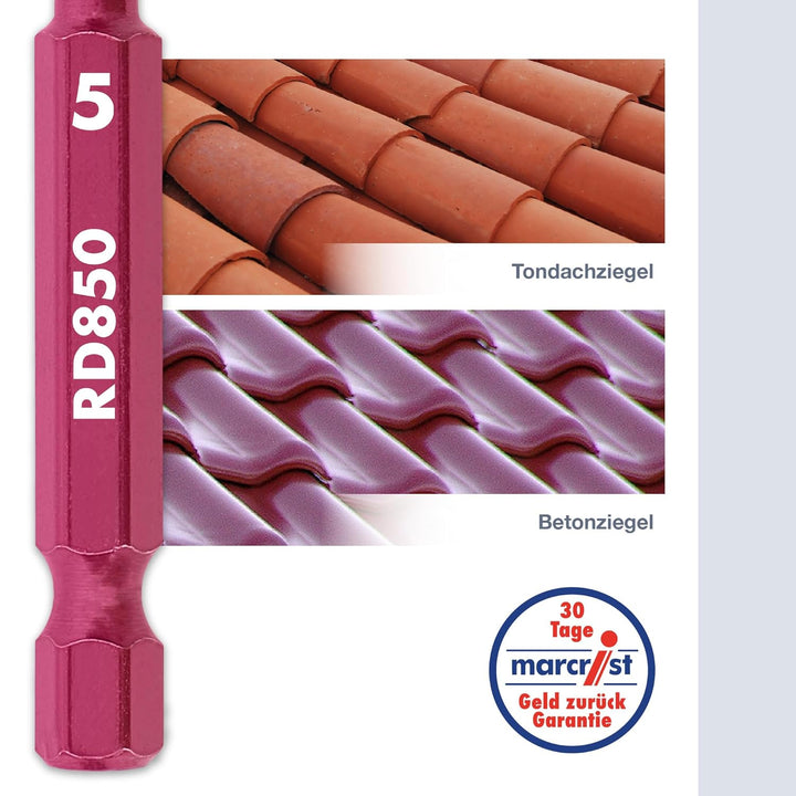 Marcrist RD850 AkkuMAX Dachziegelbohrer 5 mm 10er-Set - Hartmetall-Fliesenbohrer für Dachpfannen, To
