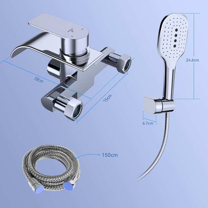KULACO Badewannenarmatur mit Handbrause, Wasserhahn Badewanne Armatur Wasserfall, Messing Mischbatte