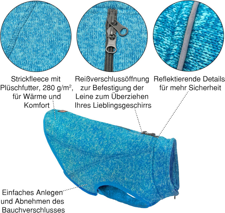 Kurgo Core Hunde-Pullover, Leichtes Fleece, Mit 2-Wege-Reissverschluss, Mit Hundegeschirr kompatibel