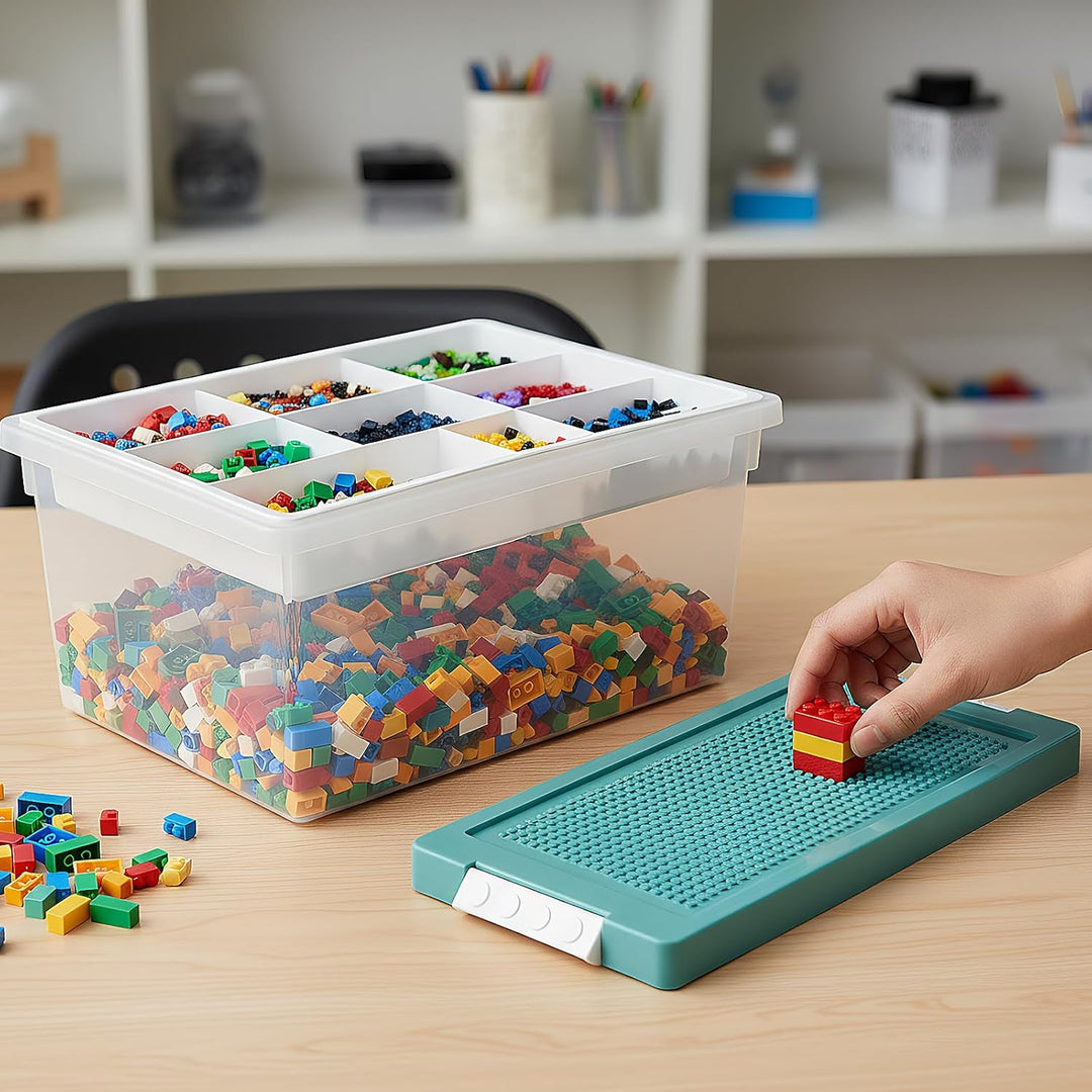 Aufbewahrungsboxen mit Deckel für Lego, Bausteine Boxen Aufbewahrung Spielzeugkiste mit Gebäude Grun