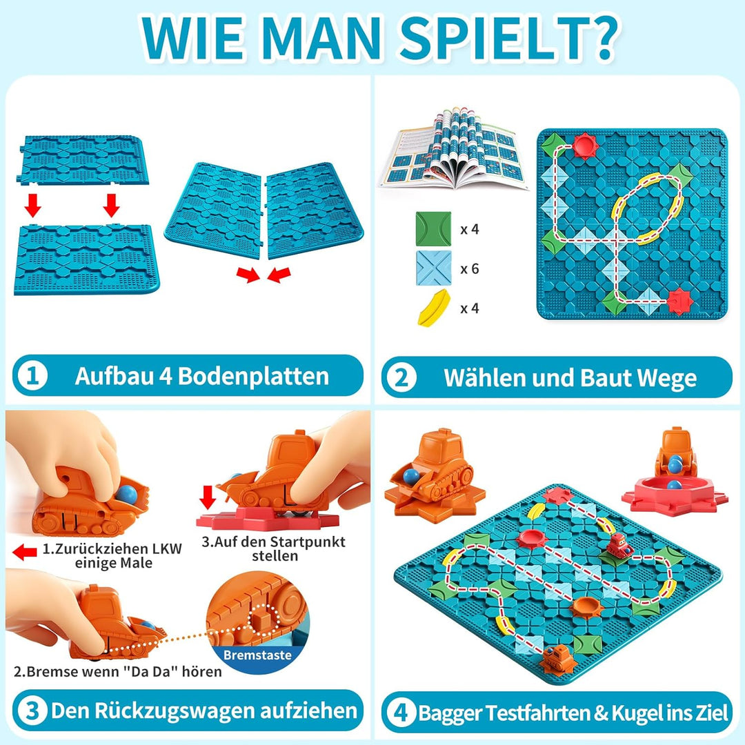 burgkidz Logischer Strassenbauer Brettspiel für Kinder 4 5 6 7 8 Jahre, 56 x 56 cm Grosses Spielbret