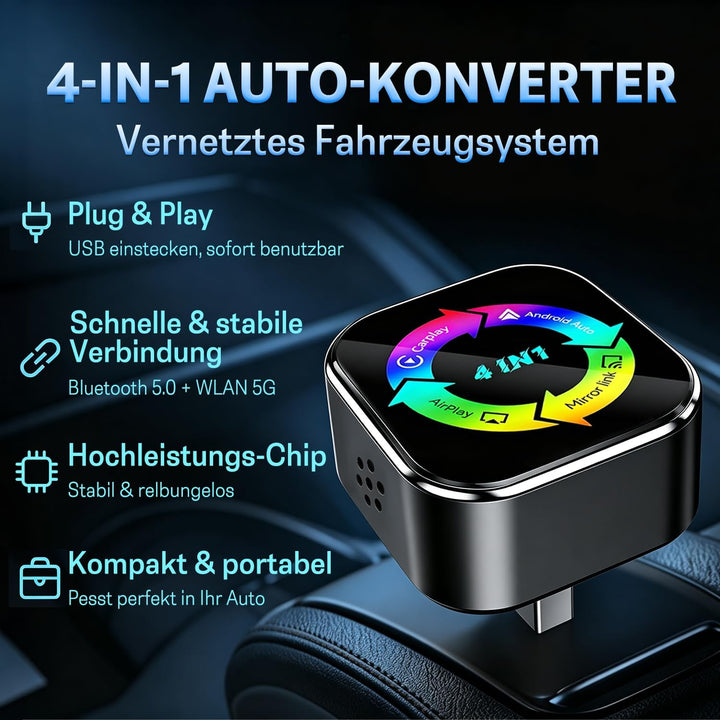 4-in-1 Wireless CarPlay Adapter,Carplay Wireless Adapter Kabelgebunden zu Kabellos für CarPlay &amp; And