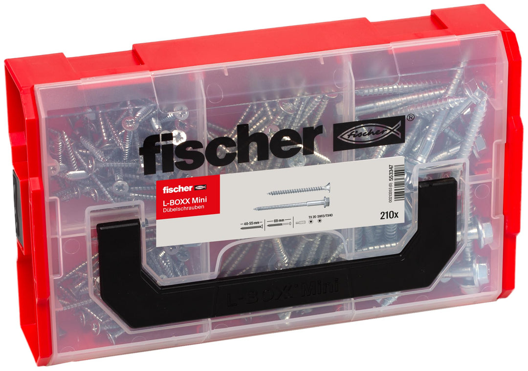 fischer FIXtainer DUOPOWER Dübelschraube, vorsortierte Sortiment-Box mit 210 Schrauben, passend zu v