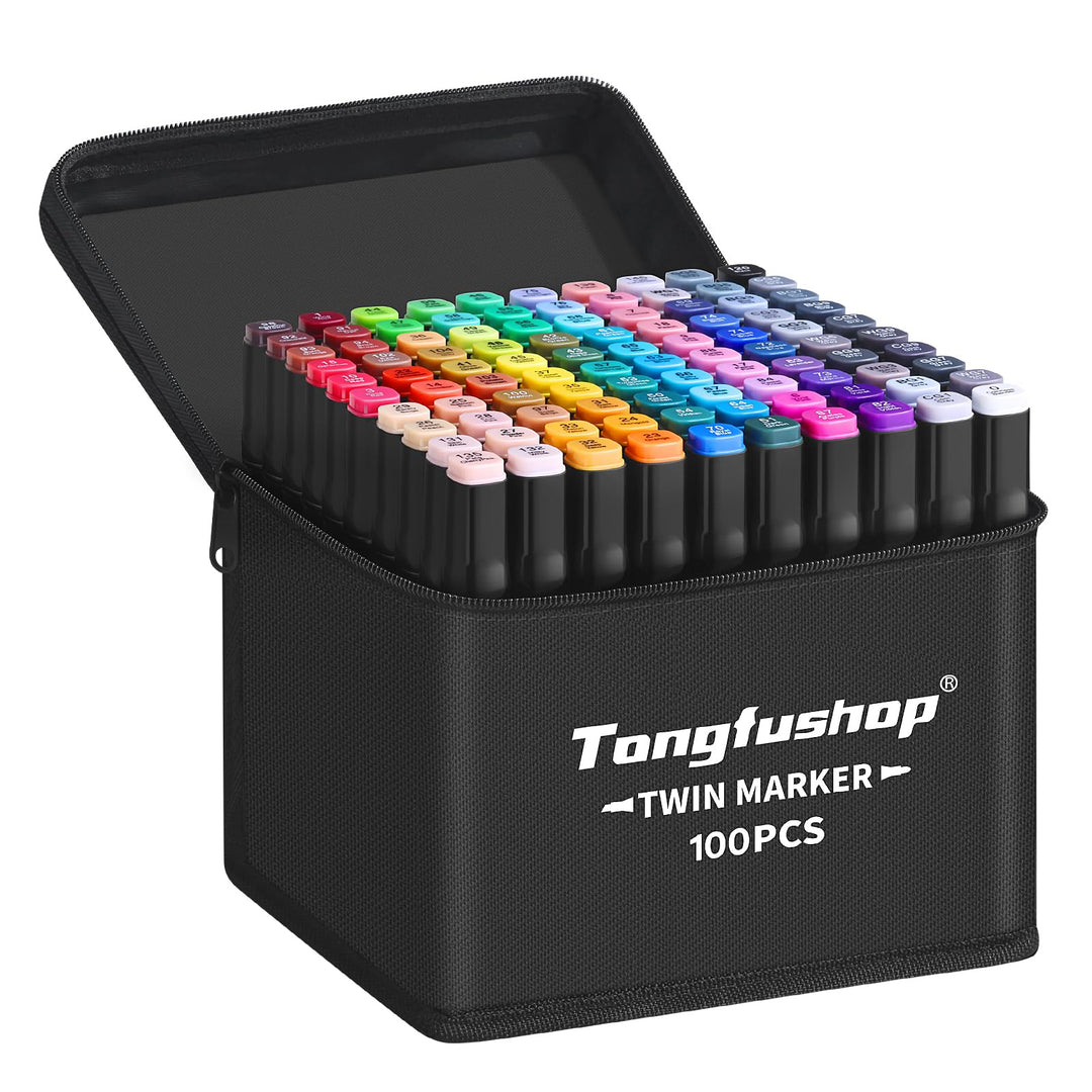Tongfushop 100+2 Filzstifte, Twin Marker, Marker Set für Studenten Manga Design und Zeichnen Skizzie