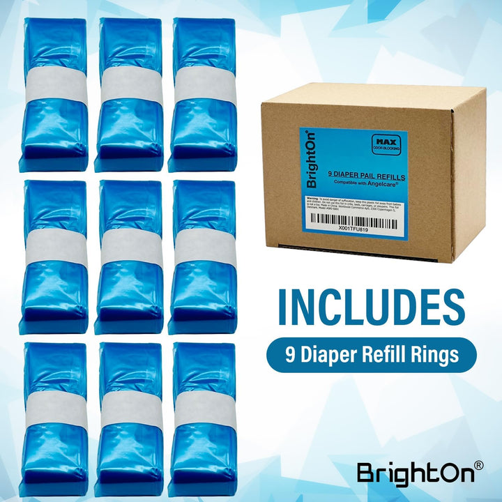 BrightOn® Superior Geruchshemmende Nachfüllfolienringe für Angelcare & Foppapedretti Windeleimer, 9e