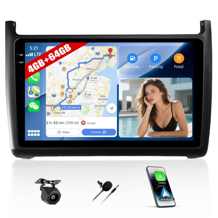 CAMECHO 4+64G Android 13 Autoradio für VW Polo 6R 6C 9N 2008-2016 mit Carplay Android Auto,Display A