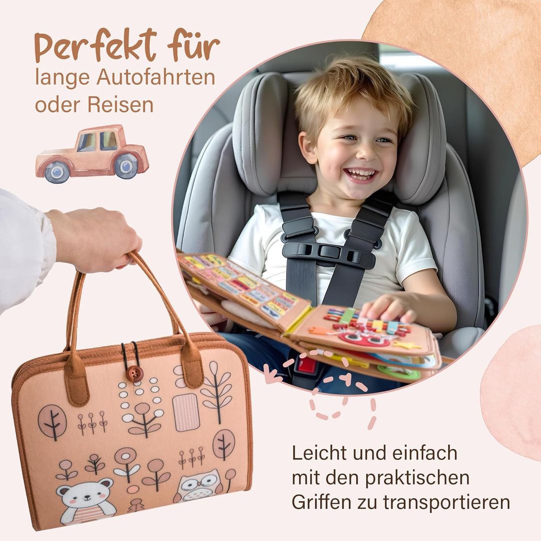Montessori Busy Board – Motorikspielzeug, Activity Board für Kleinkinder ab 1,2,3 Jahren, Faltbar &