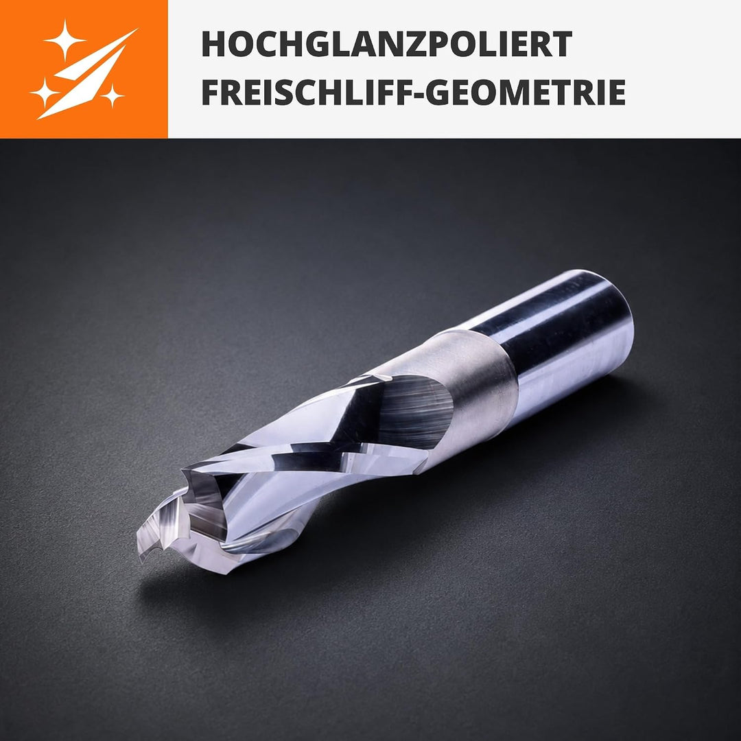 3-Schneider Spiralnutfräser 10° mit Freischliff für Schaumstoff | Hochglanzpoliert | CNC-Fräser für
