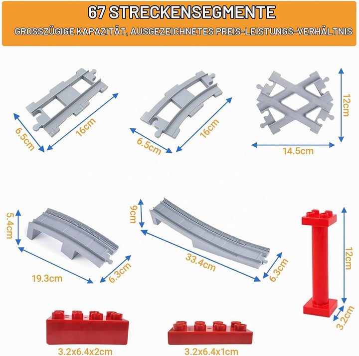 67 Stück Bausteine Schienen Set, City Schienen Eisenbahn mit Cross, Track Gerade, Kurven Schienen, S