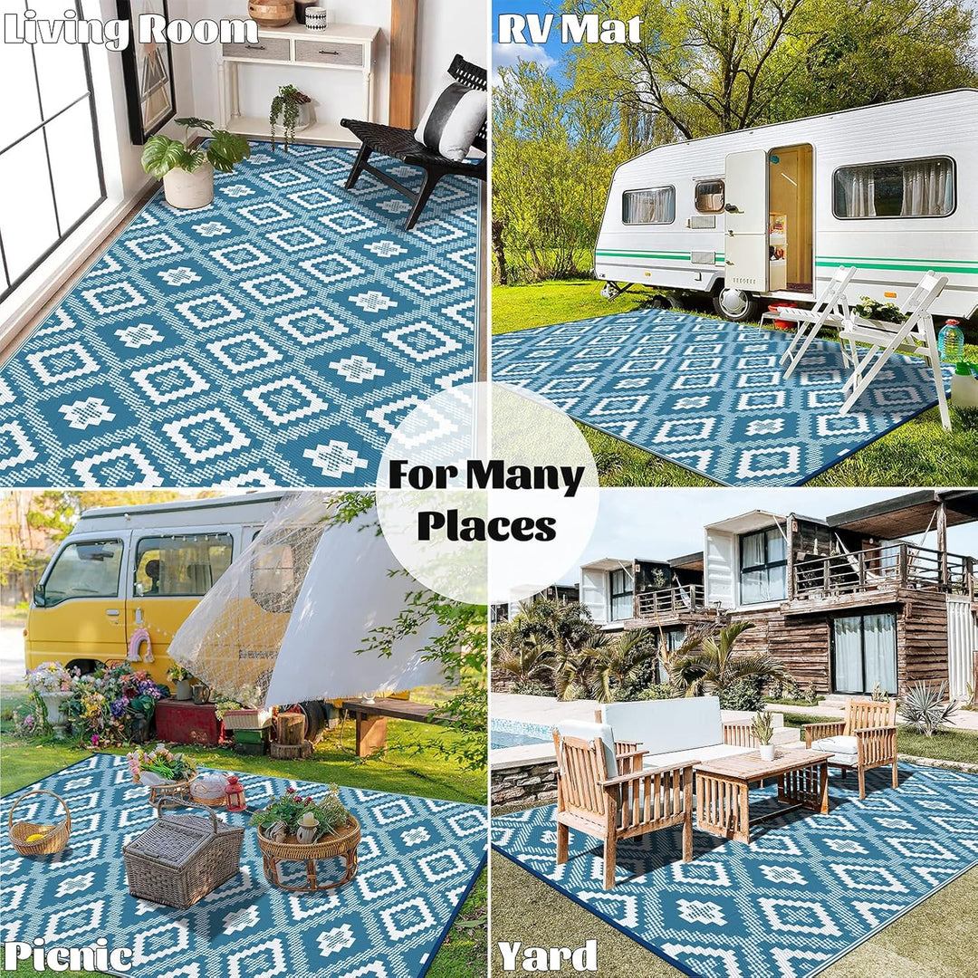 Enyhom Outdoorteppich Gross, Plastik Wende Aussenteppich Bodenmatte, Wasserfest Faltbare Picknickdec