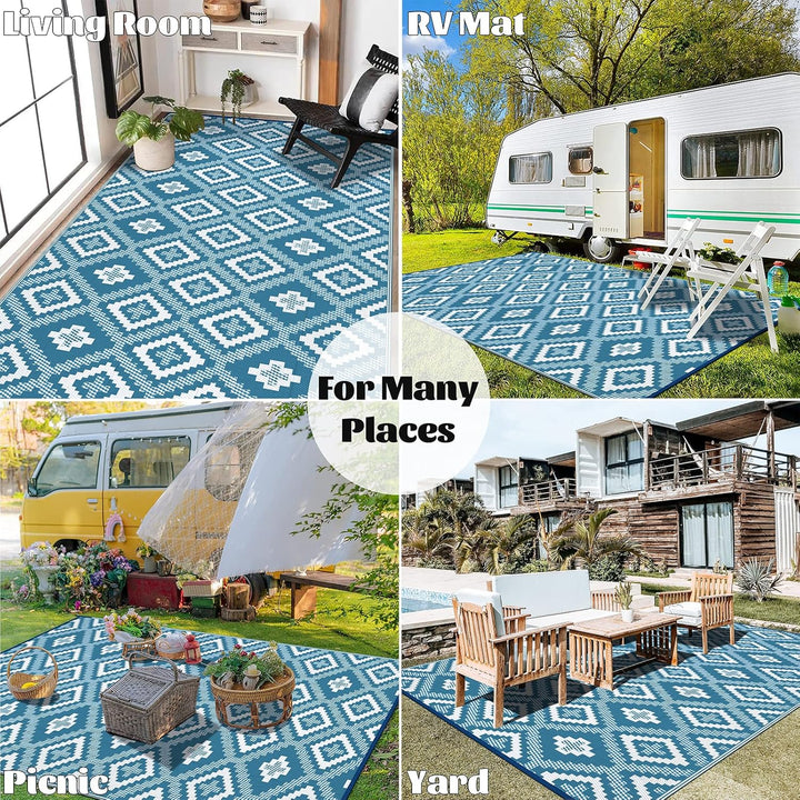 Enyhom Outdoorteppich Gross, Plastik Wende Aussenteppich Bodenmatte, Wasserfest Faltbare Picknickdec
