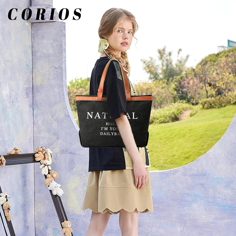 CORIOS Damen Henkeltaschen Canvas Schultertasche Casual Handtasche Grosse Kapazität Tote Beutel Mult