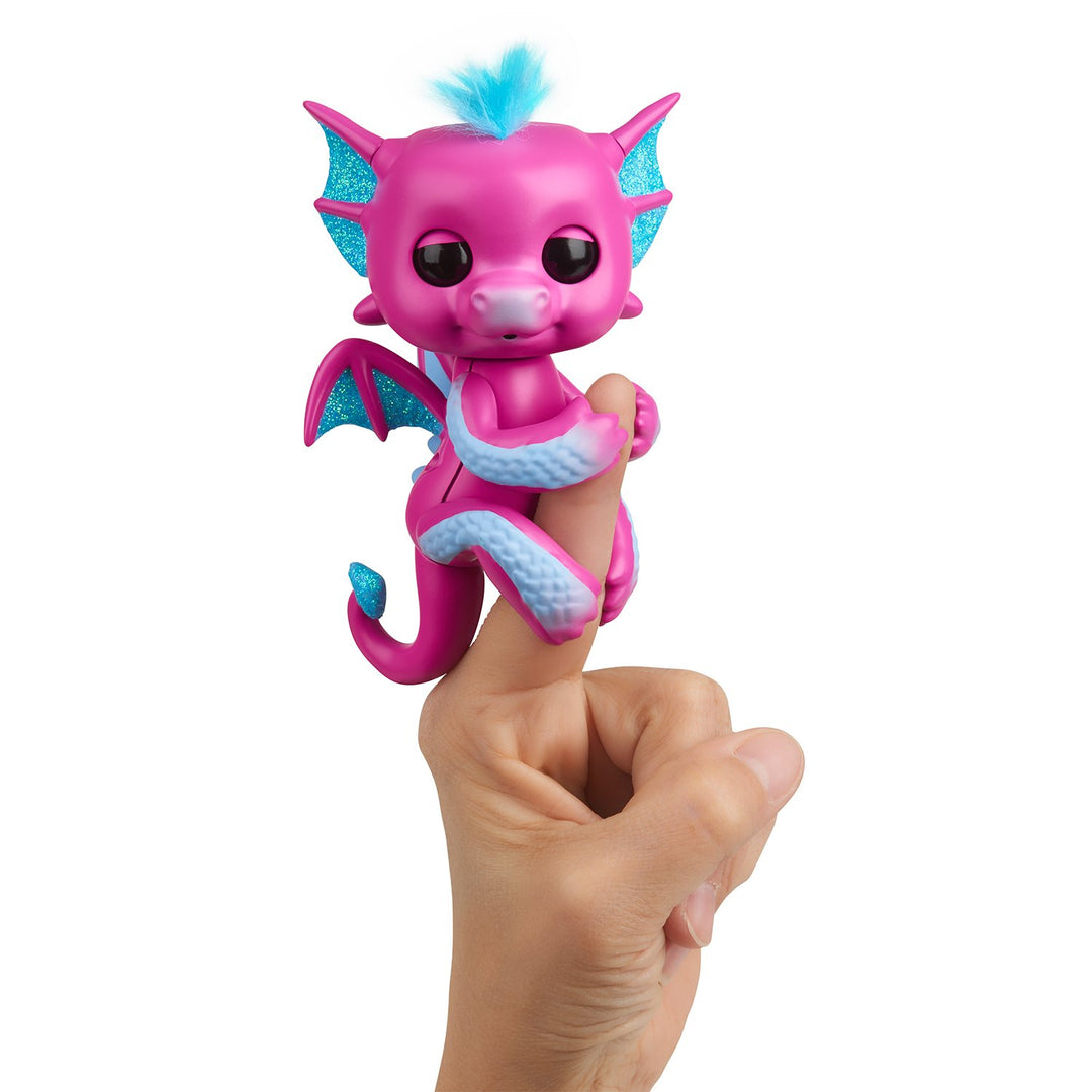 WowWee Fingerlings Drache pink mit blauem Glitzer Sandy - 3583 / interaktives Spielzeug, reagiert au