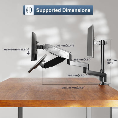 WORLDLIFT Monitor Halterung 3 Monitore, Premium Aluminium 3 Monitor Halterung für 17"-27" LED LCD Bi