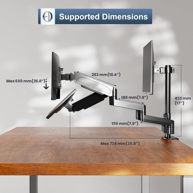WORLDLIFT Monitor Halterung 3 Monitore, Premium Aluminium 3 Monitor Halterung für 17"-27" LED LCD Bi