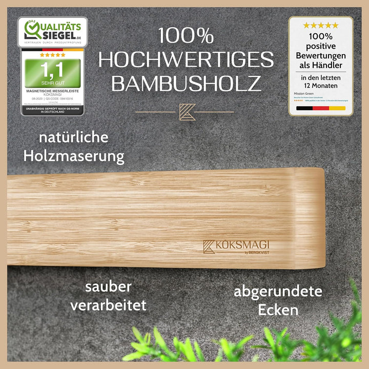 KÖKSMAGI® Magnetleiste Messer aus Bambus (50 cm) - magnetische Messerleiste mit extrem starkem Magne