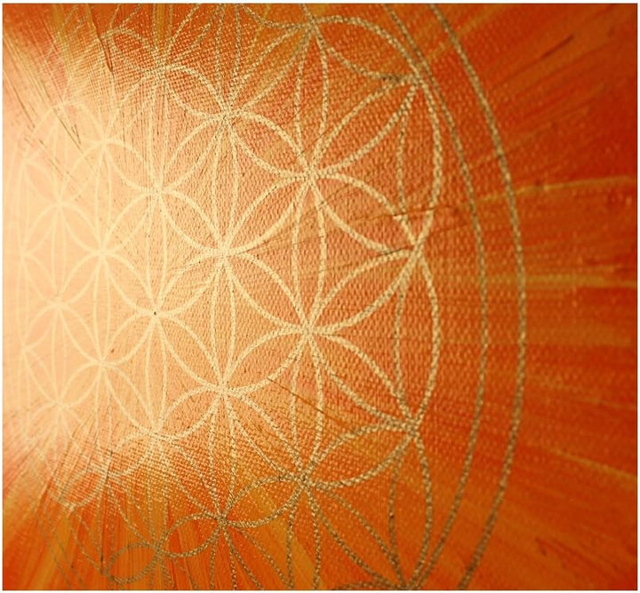 Wandbild Blume des Lebens in Gold "Sonne" - Grösse 50cm x 50cm - Handgemalt mit Acrylfarbe auf Leinw