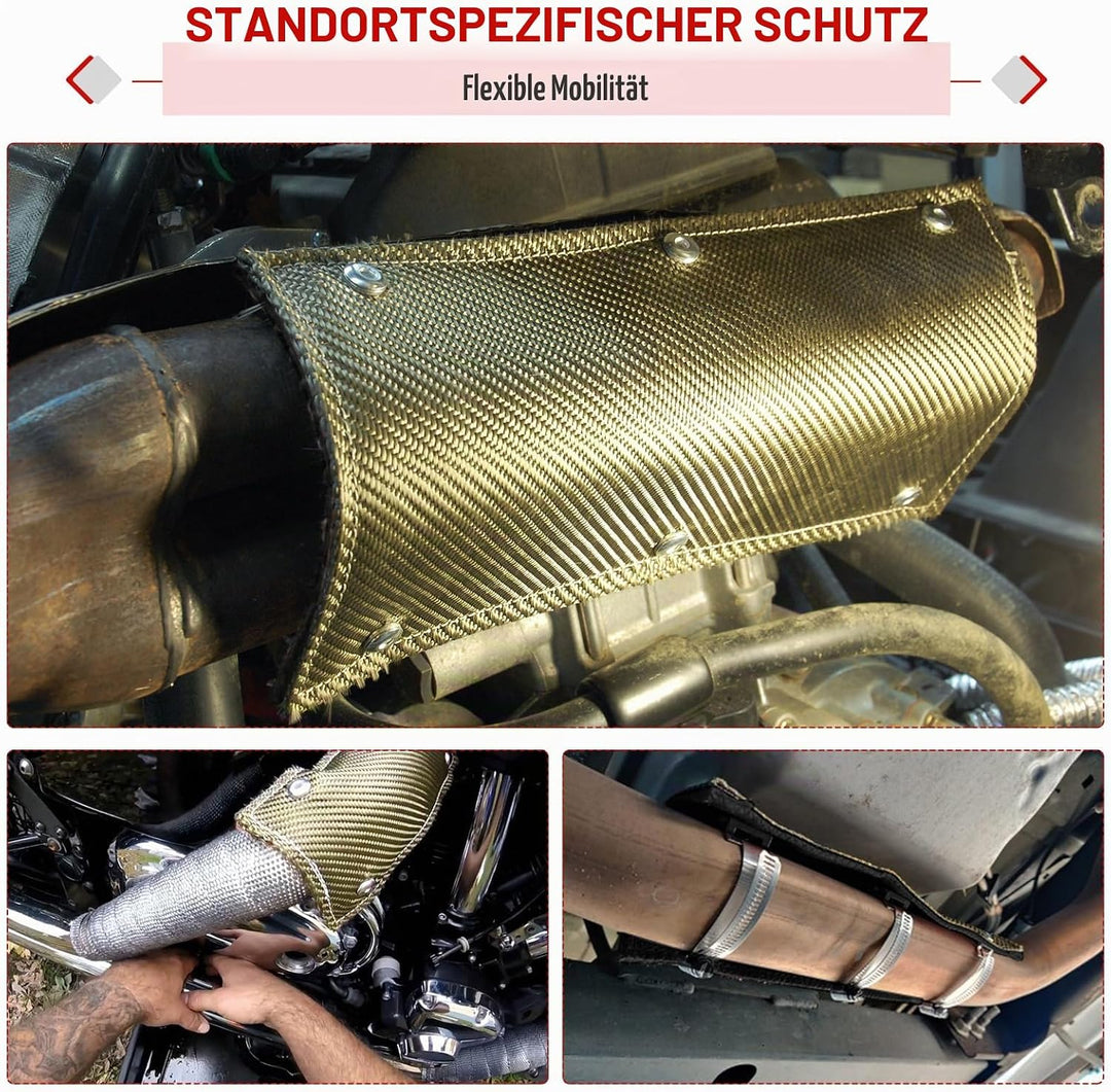 Hitzeschutzband Auspuff, Hitzeschutzmatte 30 x 15 cm Titanium Auspuffband Hitzeschild, mit Schlauchk