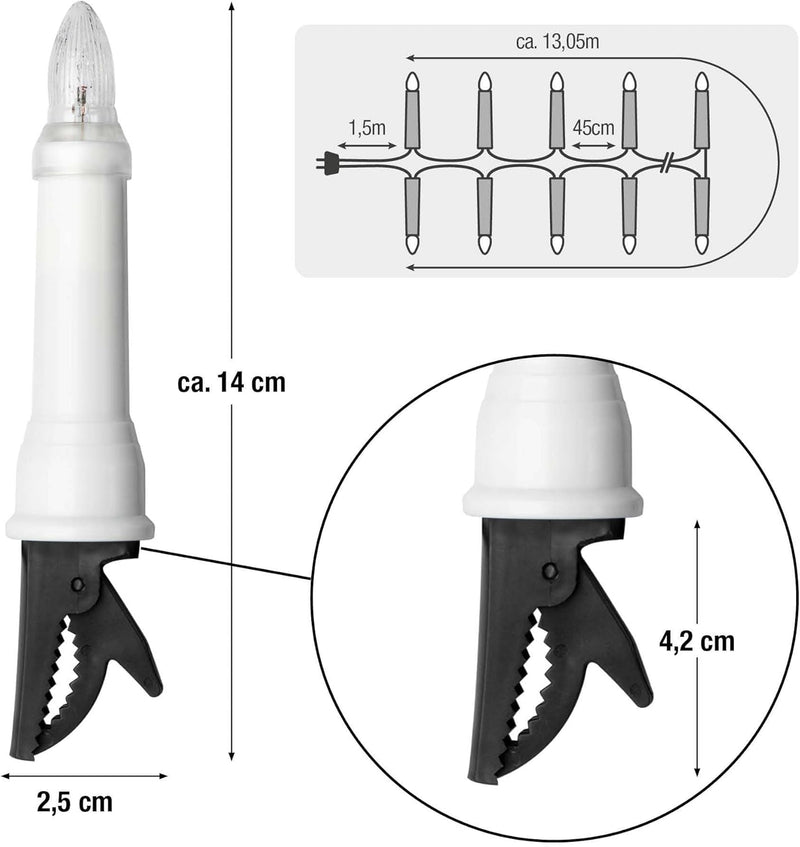 hellum Lichterkette Kerzen Weihnachtsbaum, Kerzen Lichterkette aussen mit Clip, 30 Lichter, beleucht