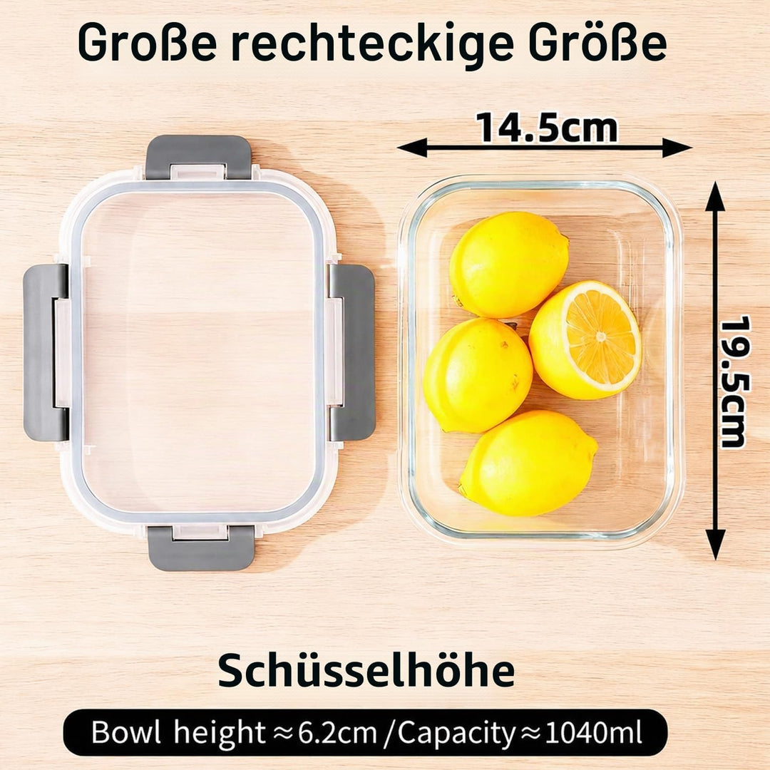 Glasbehälter mit Deckel, 2-teilig Meal Prep Boxen &amp; Frischhaltedosen 2x1040ml aus Borosilikatglas, B