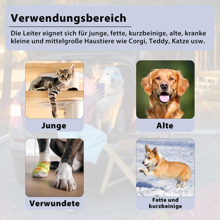 Hundetreppe Auto Klappbar Haustiertreppe aus Holz Tiertreppe mit Anti-rutsch Einsatz für Haustiere E