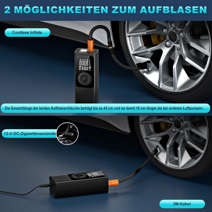 Elektrische Luftpumpe -Akku Luftpumpe Kompressor Akku Pump Electric 150PSI 10000mAh Tragbarer Akku K